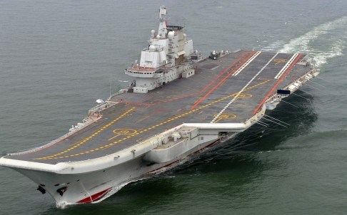 Chinese aircraft carrier Liaoning cruises for a test on the sea. Photo: AP