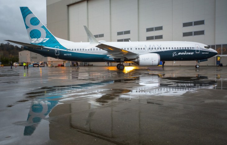 The rollout of Boeing's first 737 MAX 8 outside the 737 final assembly factory in Renton on Tuesday December 8th, 2015.