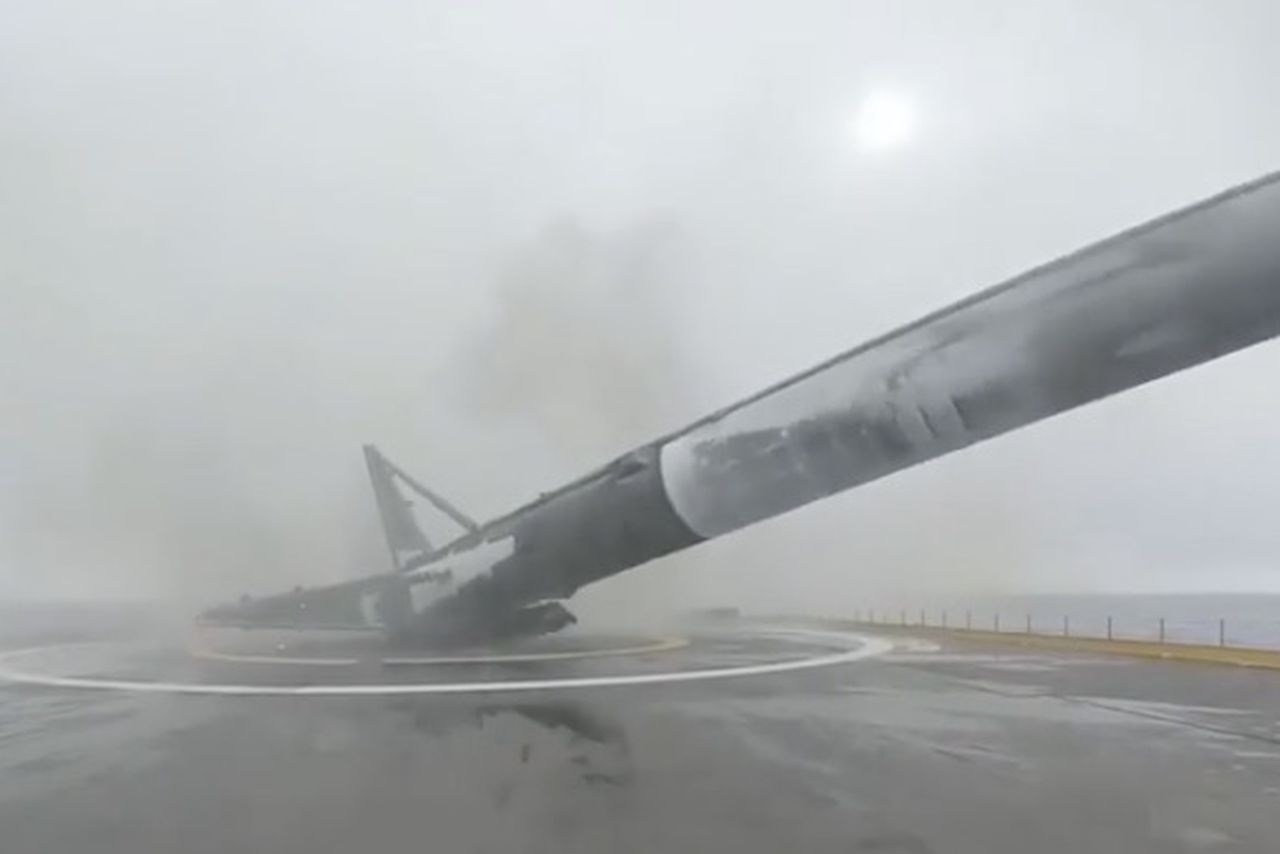 Watch SpaceX’s Falcon 9 rocket land, tip over, and explode