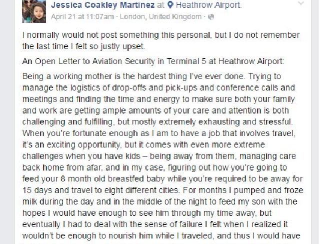 Ms Coakley Martinez took to Facebook to rant about the incident.