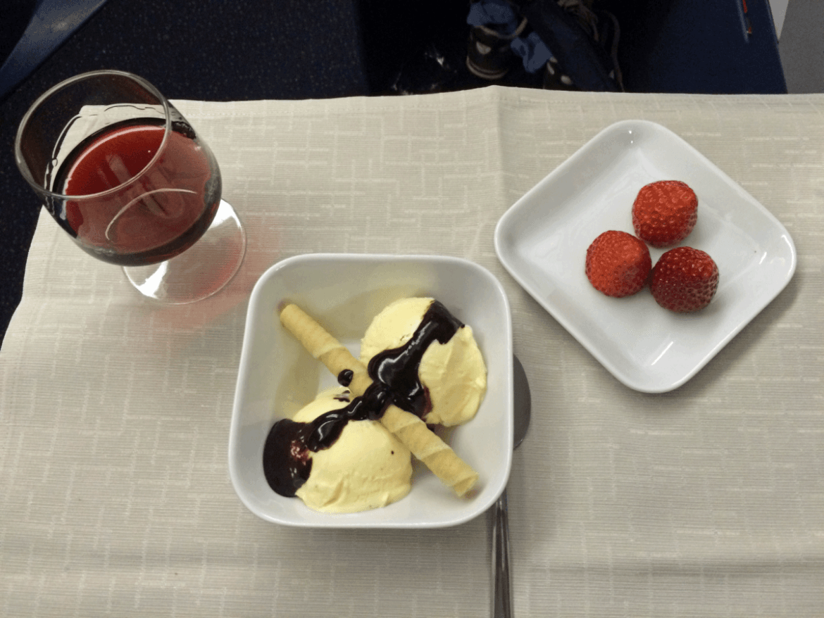 After such a pleasant inbound flight, I was kind of dreading flying back across the world on a domestic airline. But I was seriously surprised by how much I enjoyed Delta's business class. Instead of a bare bones experience, I found myself in a seat that was just as spacious, with endless movie and TV options and excellent service. The food was nearly as good as it was on Emirates, as was the wine selection. And there wasn't a bar, but there were ice cream sundaes.